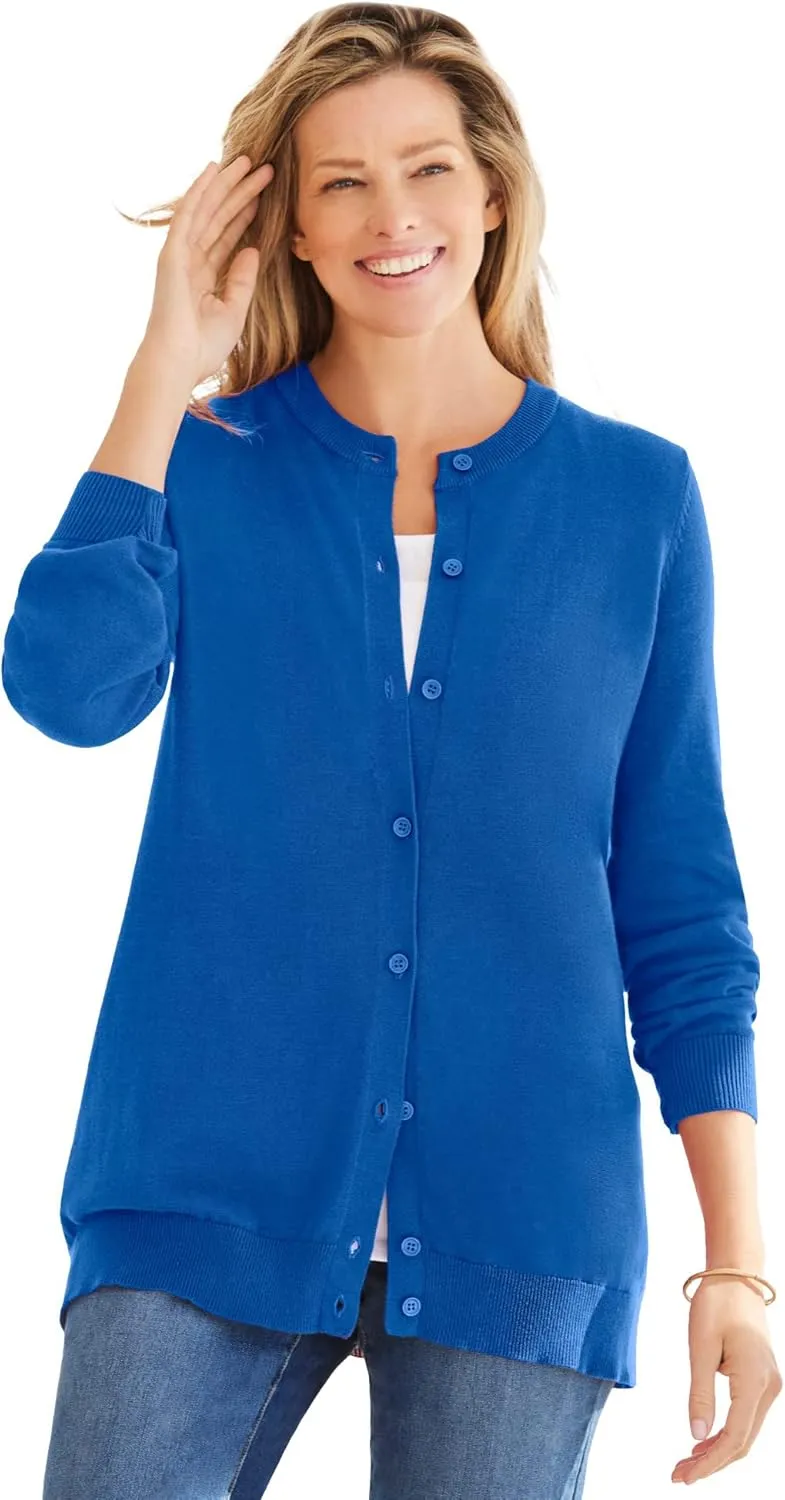 Woman Within Plus Size Perfect Long-Sleeve Cardigan