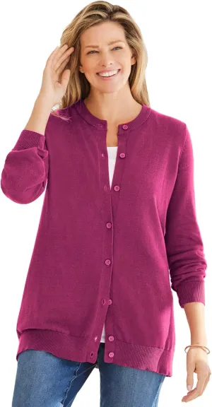 Woman Within Plus Size Perfect Long-Sleeve Cardigan