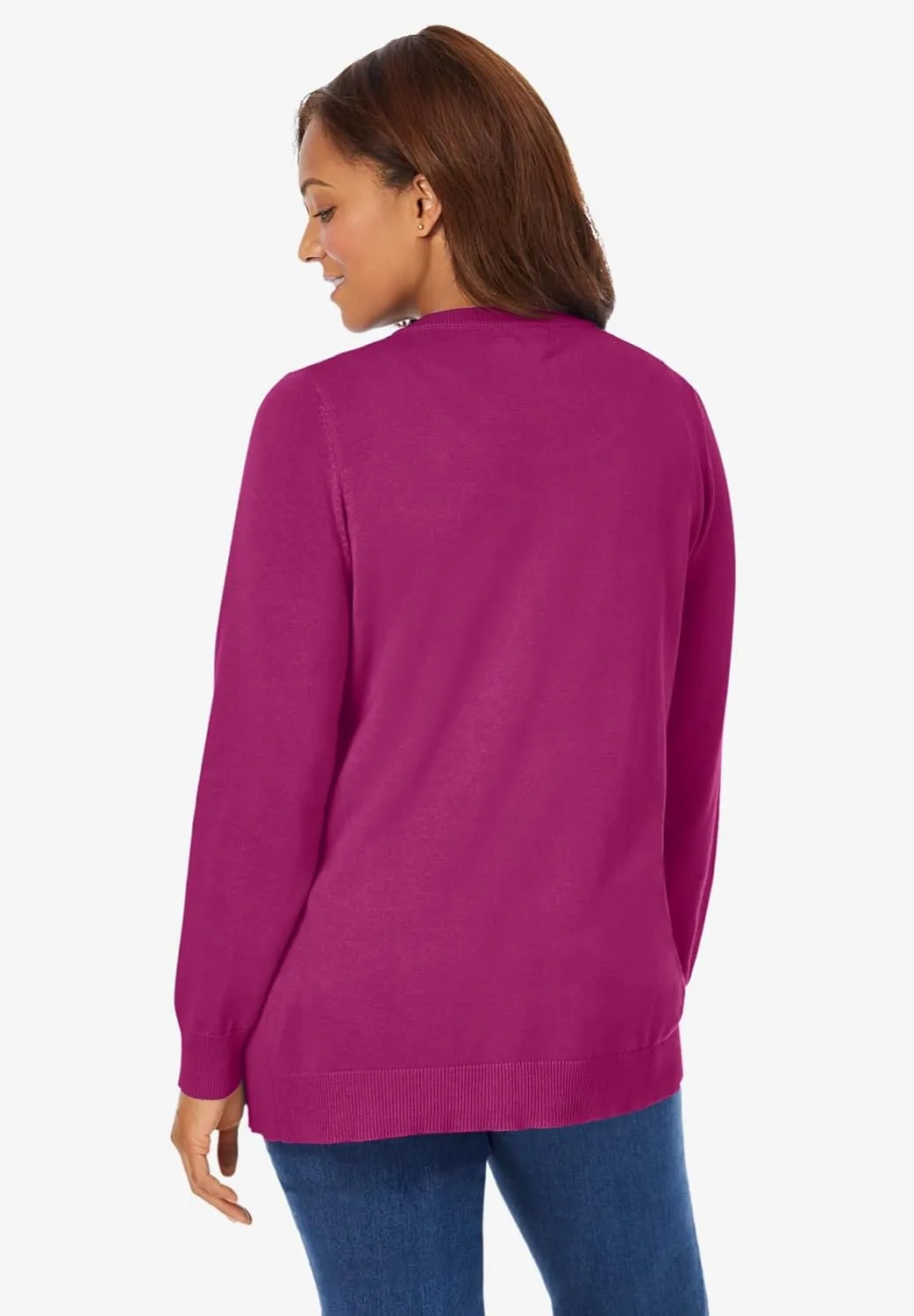 Woman Within Plus Size Perfect Long-Sleeve Cardigan