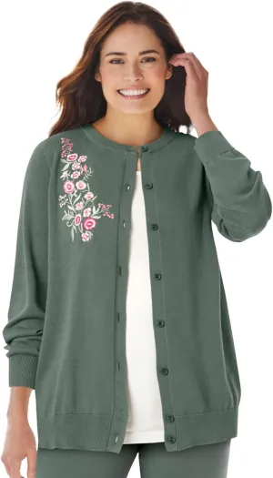 Woman Within Plus Size Perfect Long-Sleeve Cardigan
