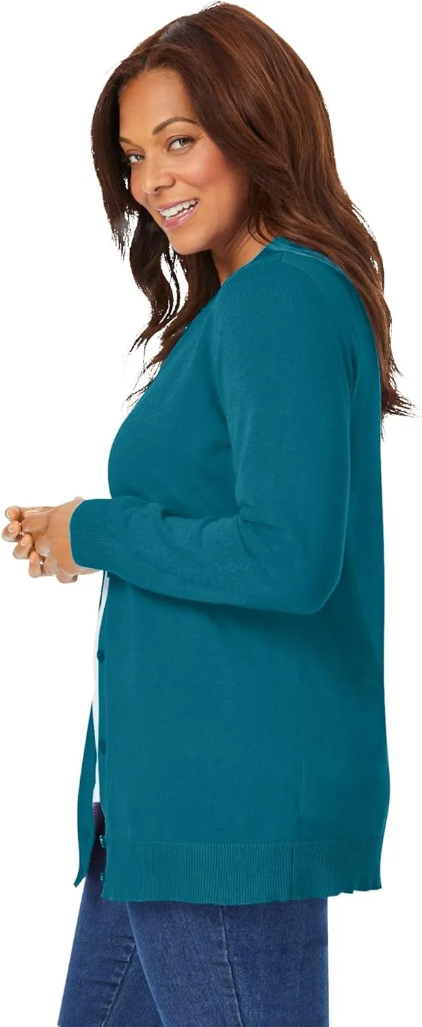 Woman Within Plus Size Perfect Long-Sleeve Cardigan