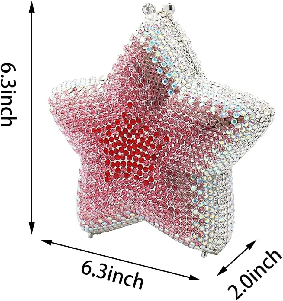 Women Rhinestone Star Shape Clutch Purse Unique Crystal Evening Bag Luxury Chain Handbag for Wedding Cocktail Party