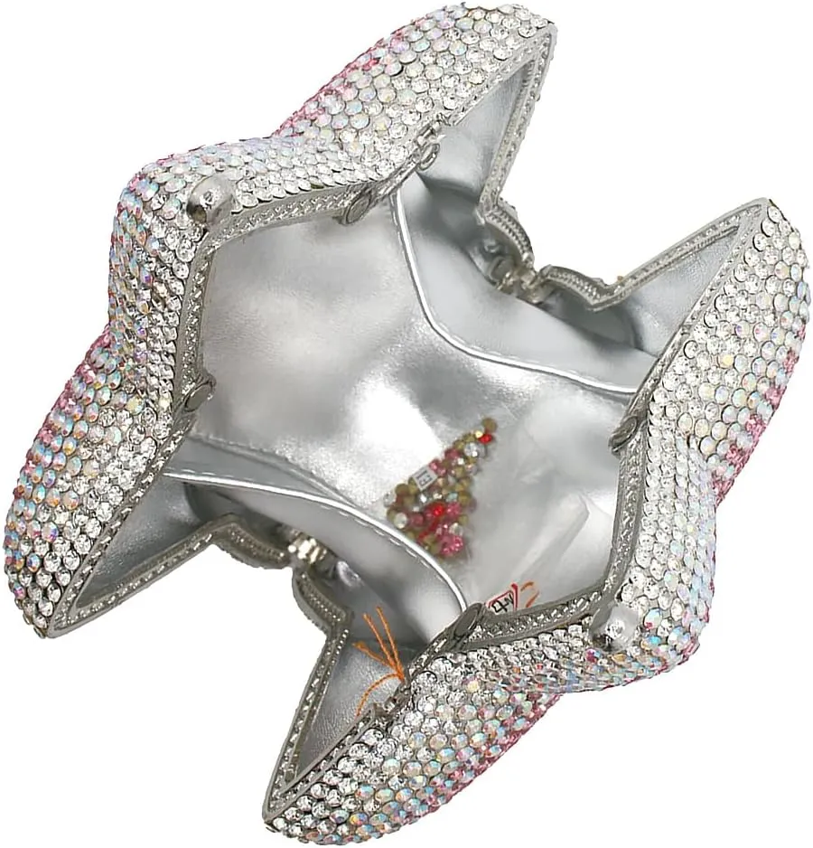 Women Rhinestone Star Shape Clutch Purse Unique Crystal Evening Bag Luxury Chain Handbag for Wedding Cocktail Party