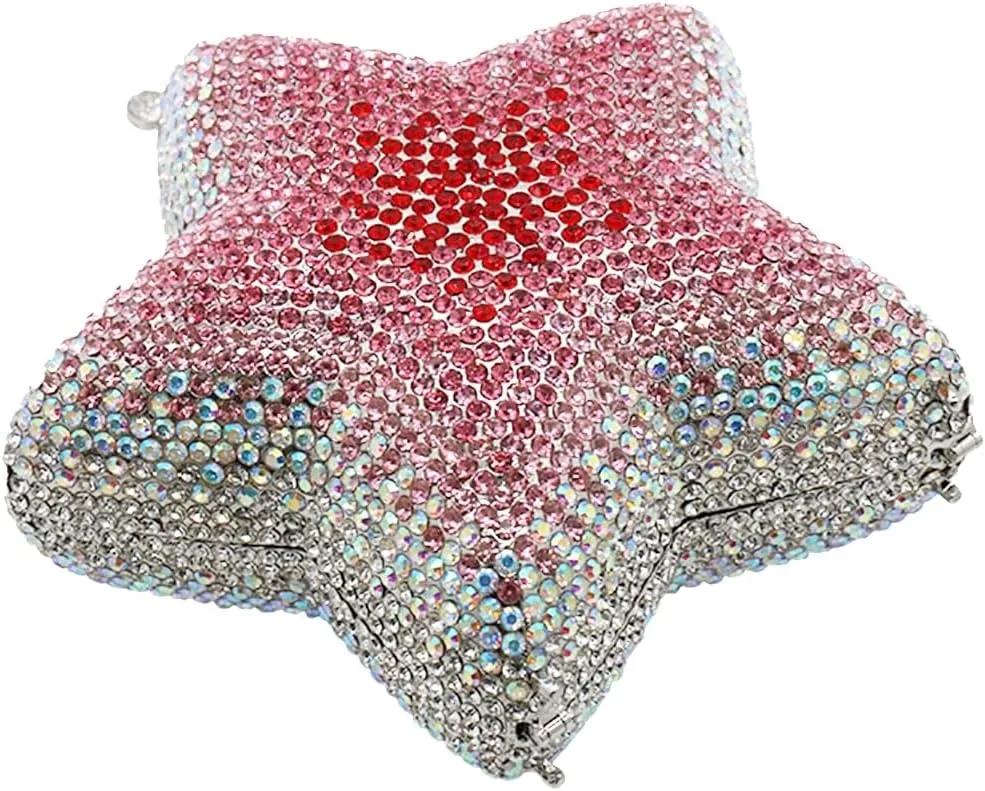 Women Rhinestone Star Shape Clutch Purse Unique Crystal Evening Bag Luxury Chain Handbag for Wedding Cocktail Party