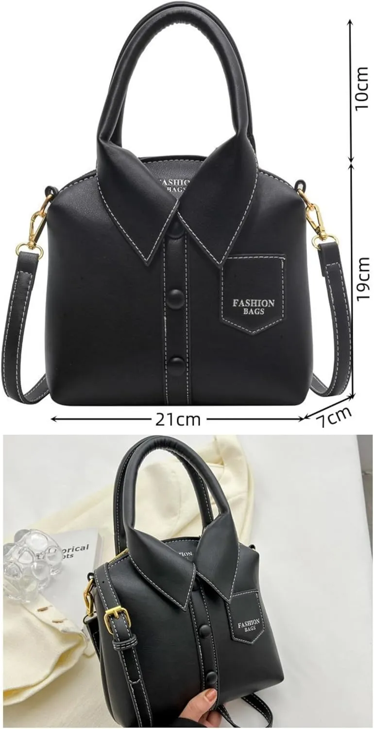 Women Shirt Shaped Satchel PU Leather Shoulder Bag Unique Crossbody Clutch Handbags Ladies Evening Purse Cute Jacket Bag
