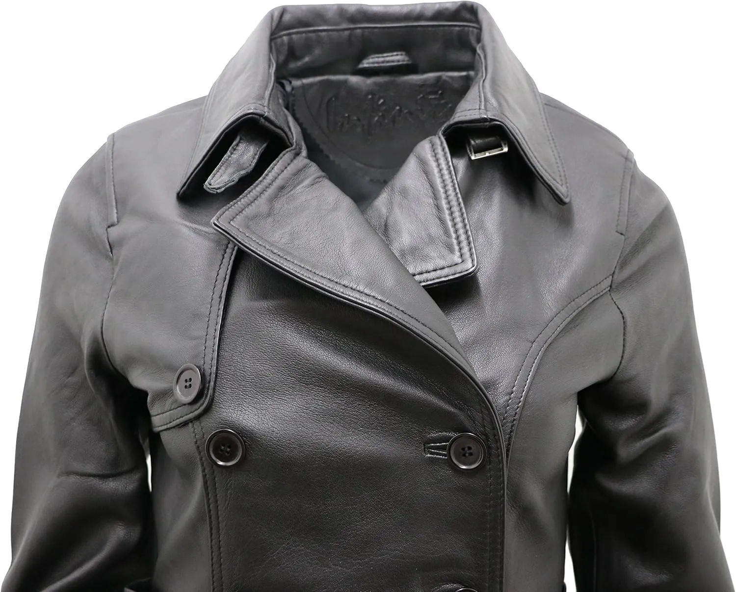 Women's 3/4 Black Ladies Lamb Nappa Leather Trench Coat