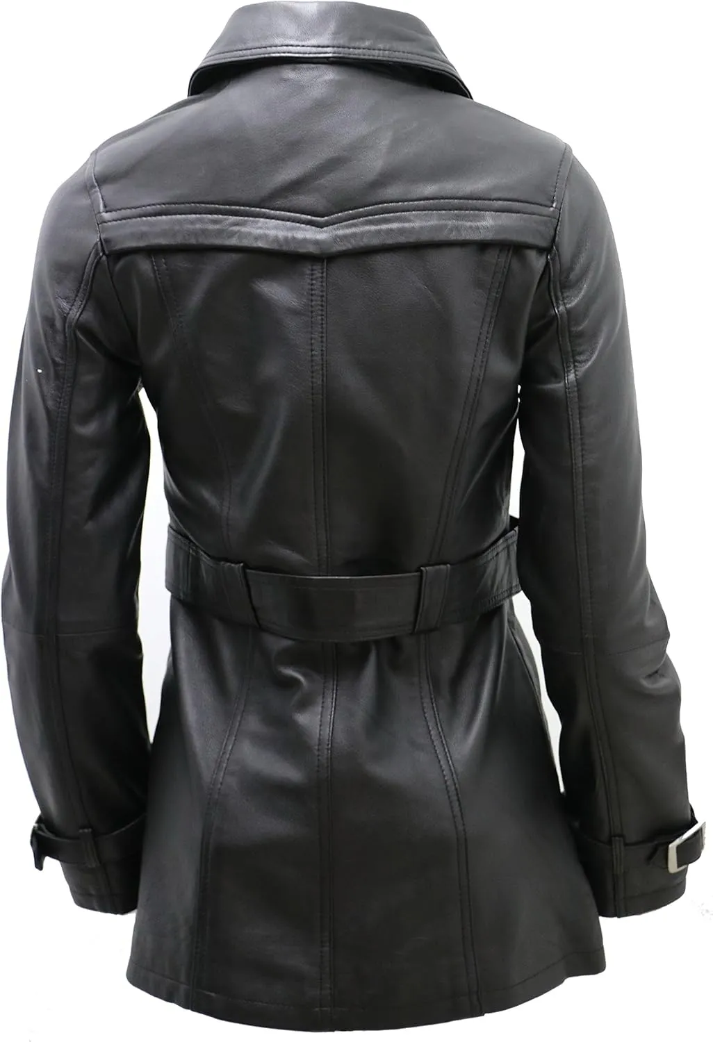 Women's 3/4 Black Ladies Lamb Nappa Leather Trench Coat