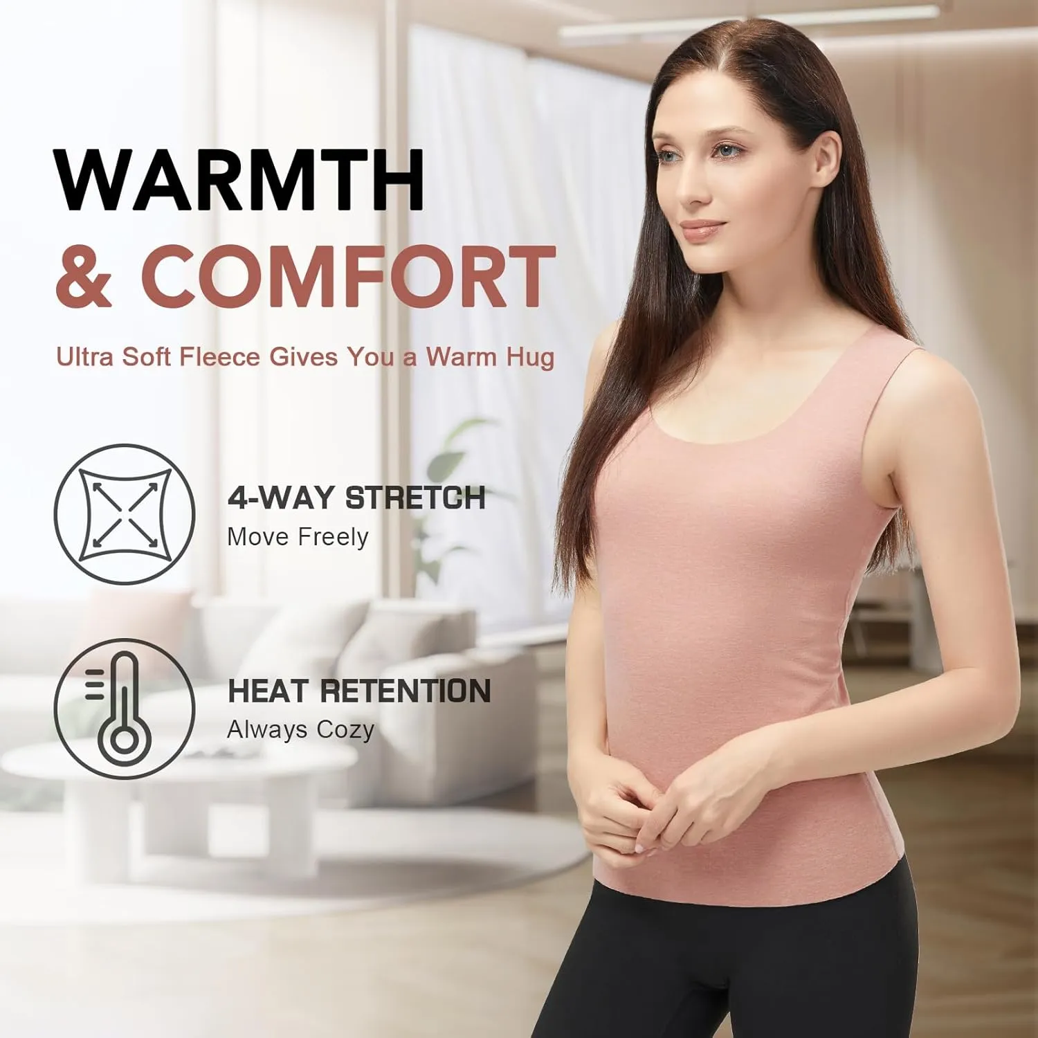 Women's Fleece Lined Thermals Underwear Tops Base Layer Tank Top Vest for Cold Weather 4,5Pairs