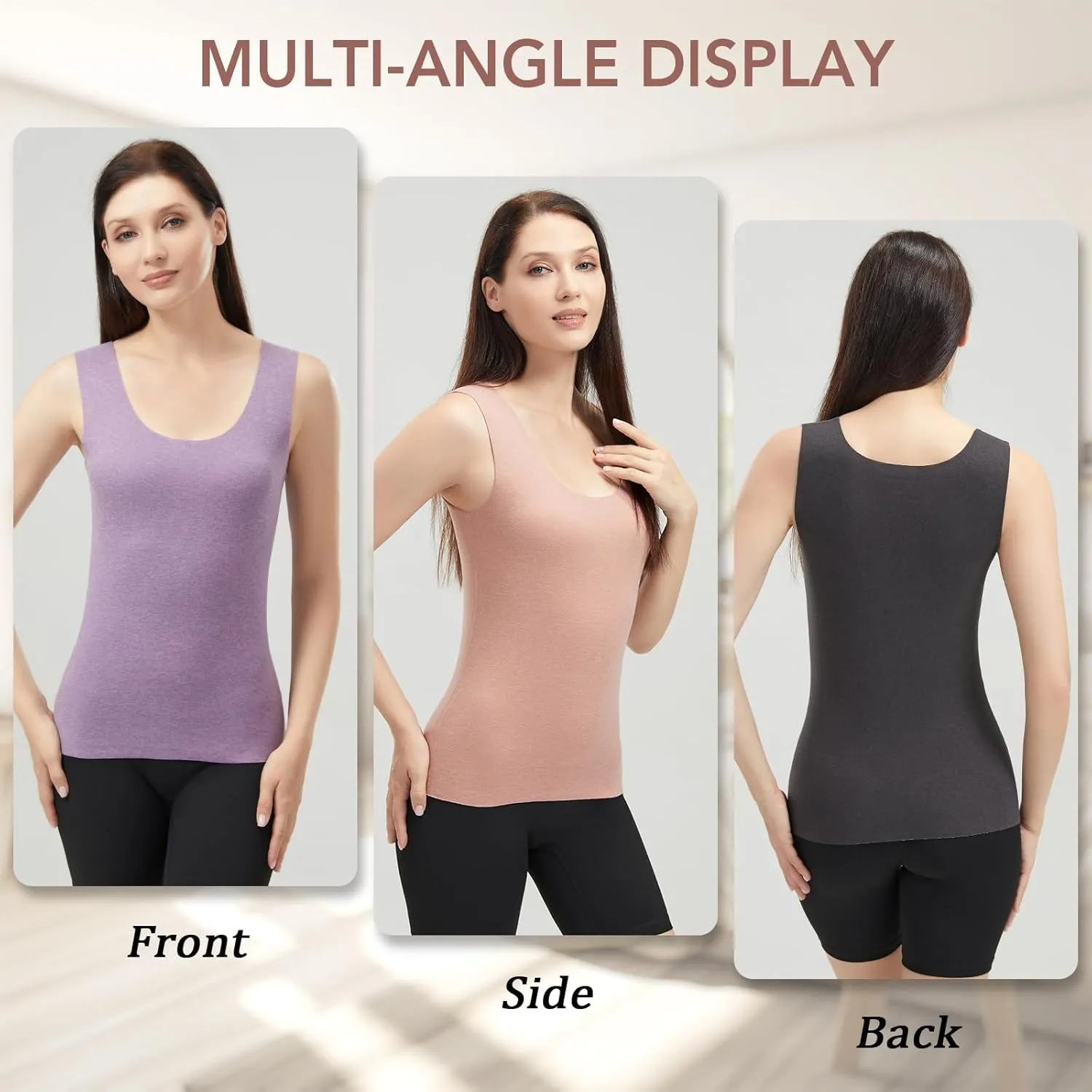 Women's Fleece Lined Thermals Underwear Tops Base Layer Tank Top Vest for Cold Weather 4,5Pairs