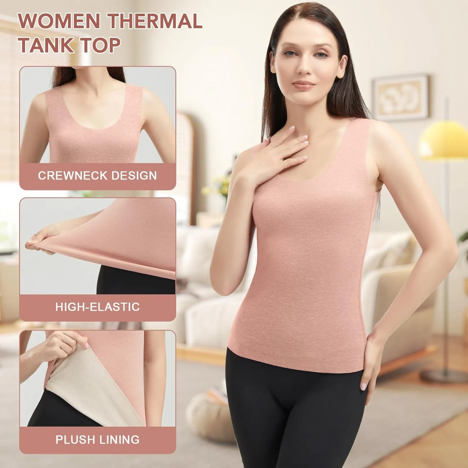 Women's Fleece Lined Thermals Underwear Tops Base Layer Tank Top Vest for Cold Weather 4,5Pairs