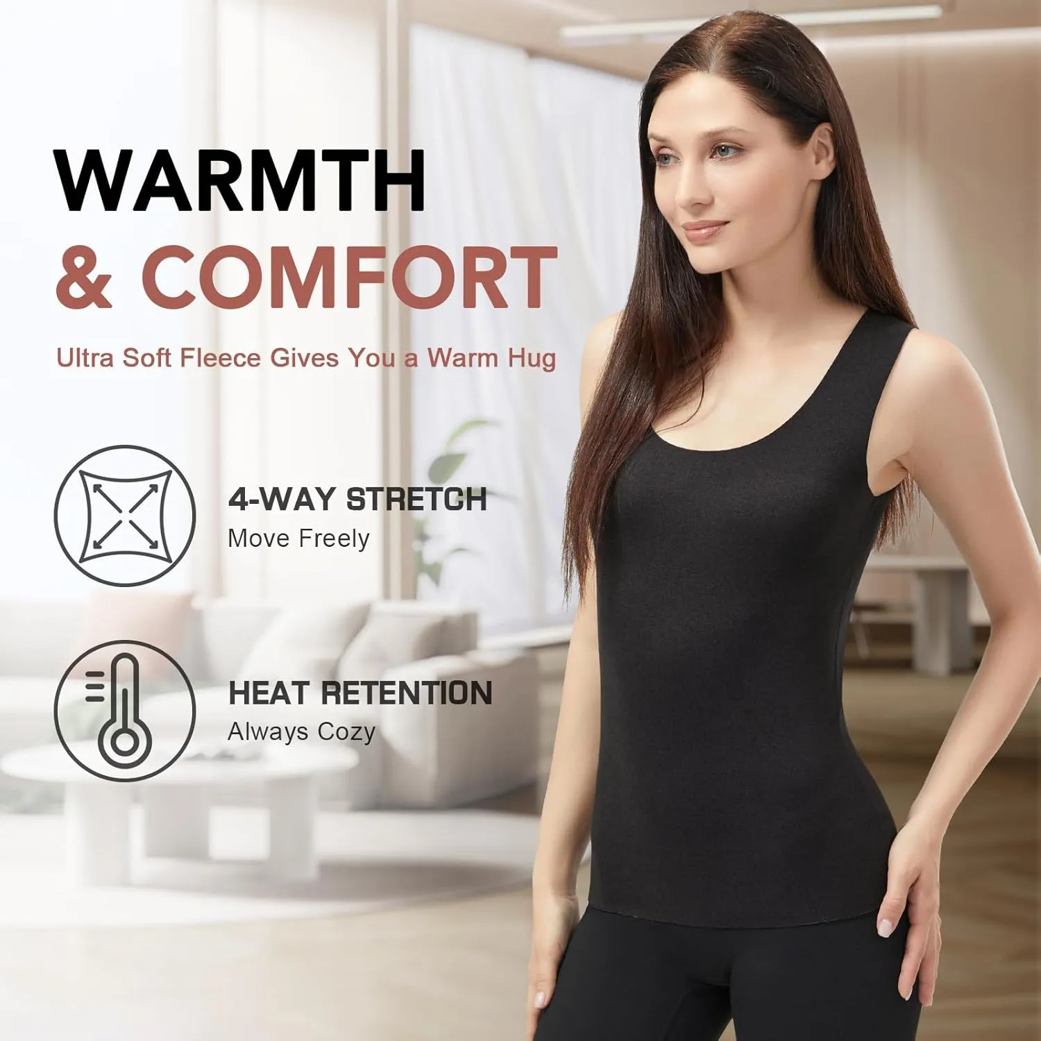 Women's Fleece Lined Thermals Underwear Tops Base Layer Tank Top Vest for Cold Weather 4,5Pairs