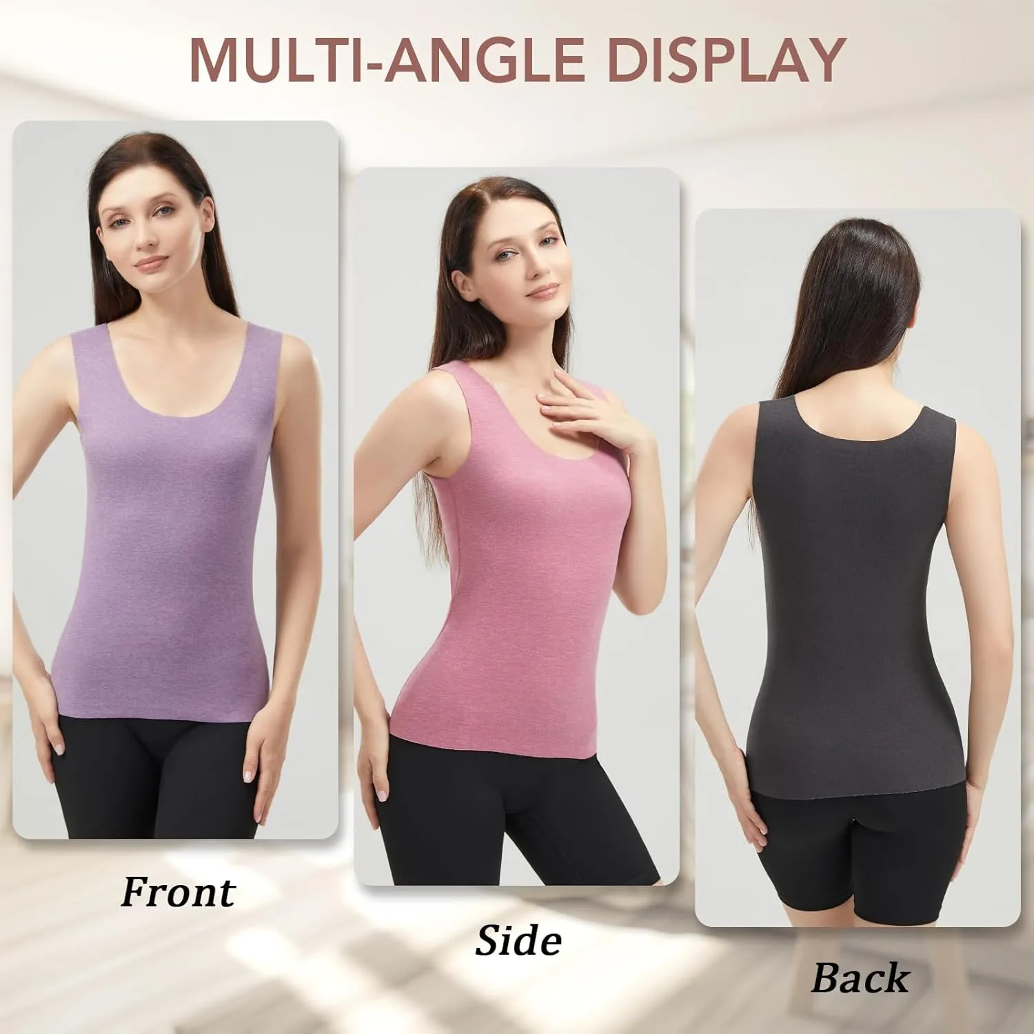 Women's Fleece Lined Thermals Underwear Tops Base Layer Tank Top Vest for Cold Weather 4,5Pairs