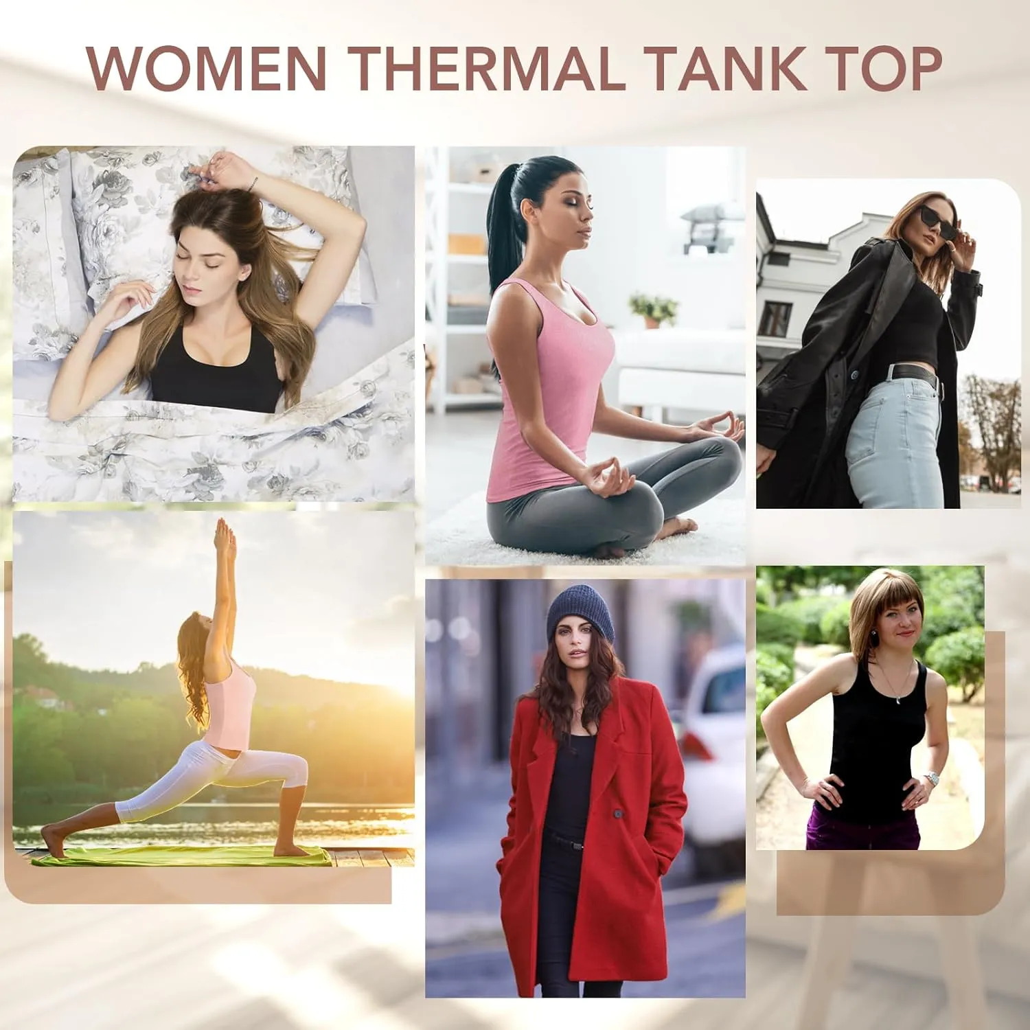 Women's Fleece Lined Thermals Underwear Tops Base Layer Tank Top Vest for Cold Weather 4,5Pairs