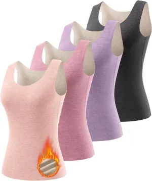 Women's Fleece Lined Thermals Underwear Tops Base Layer Tank Top Vest for Cold Weather 4,5Pairs