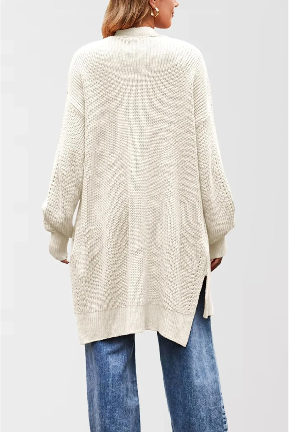 Women's Oversized Open Front Cardigan Lightweight Long Sleeve Knit Sweater with Pockets