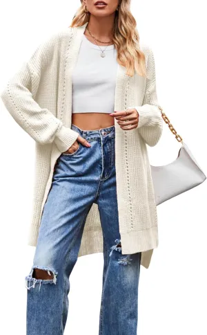 Women's Oversized Open Front Cardigan Lightweight Long Sleeve Knit Sweater with Pockets