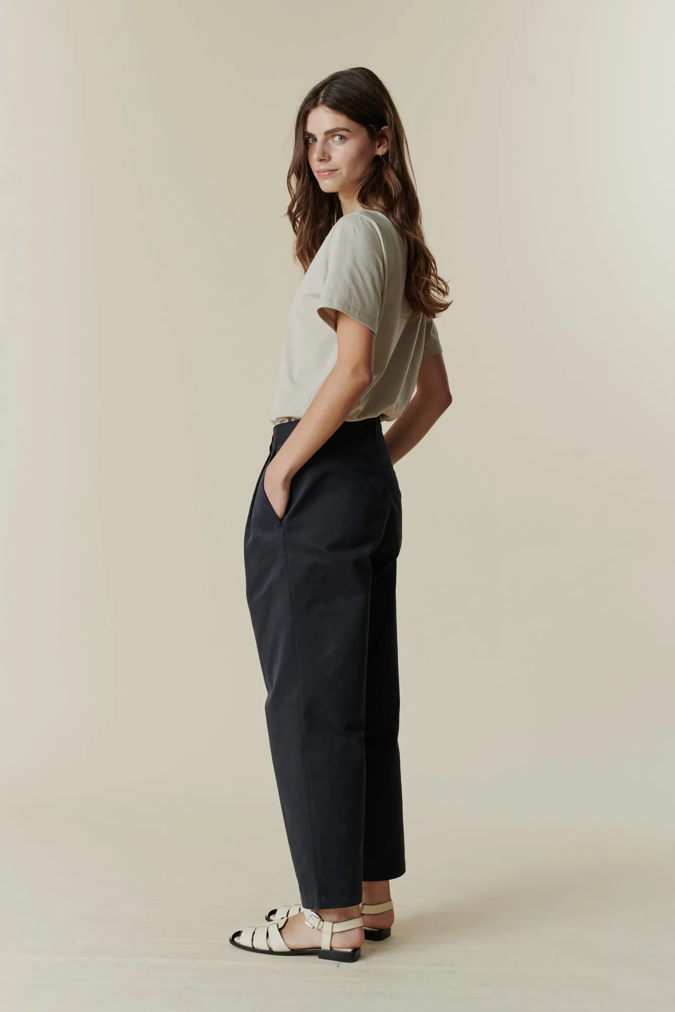 Women's Pleated Trousers- Navy