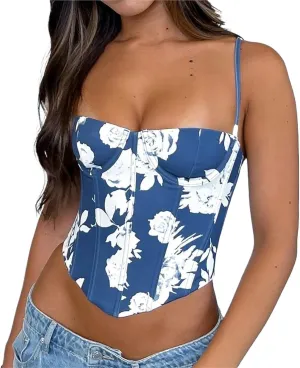 Women's Printed Camisole, Fishbone top, high-end Short Cut with Exposed Navel, Women's Clothing