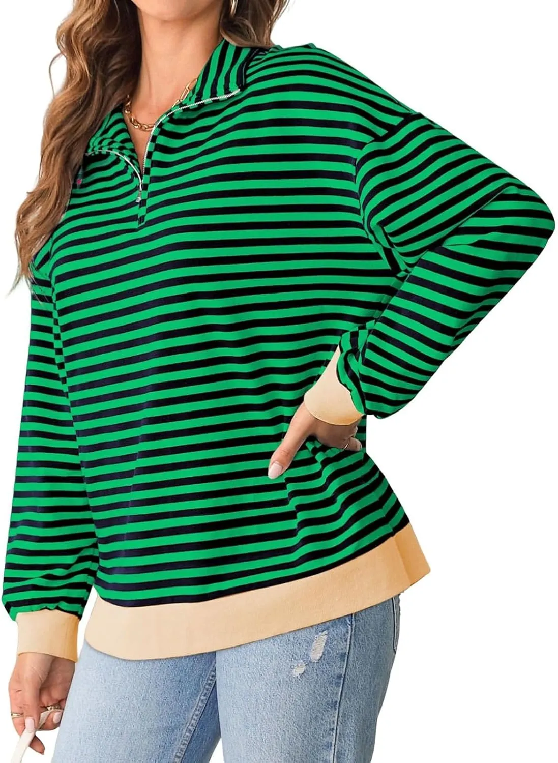 Women's Striped Sweatshirts Casual Long Sleeve Pullover Shirts Oversized Color Block Hoodies for Fall's Trendy Outfits