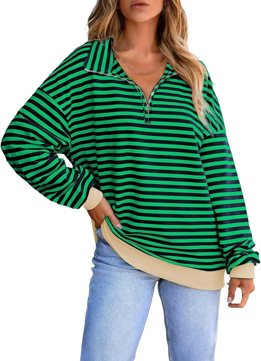 Women's Striped Sweatshirts Casual Long Sleeve Pullover Shirts Oversized Color Block Hoodies for Fall's Trendy Outfits