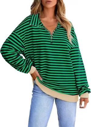 Women's Striped Sweatshirts Casual Long Sleeve Pullover Shirts Oversized Color Block Hoodies for Fall's Trendy Outfits