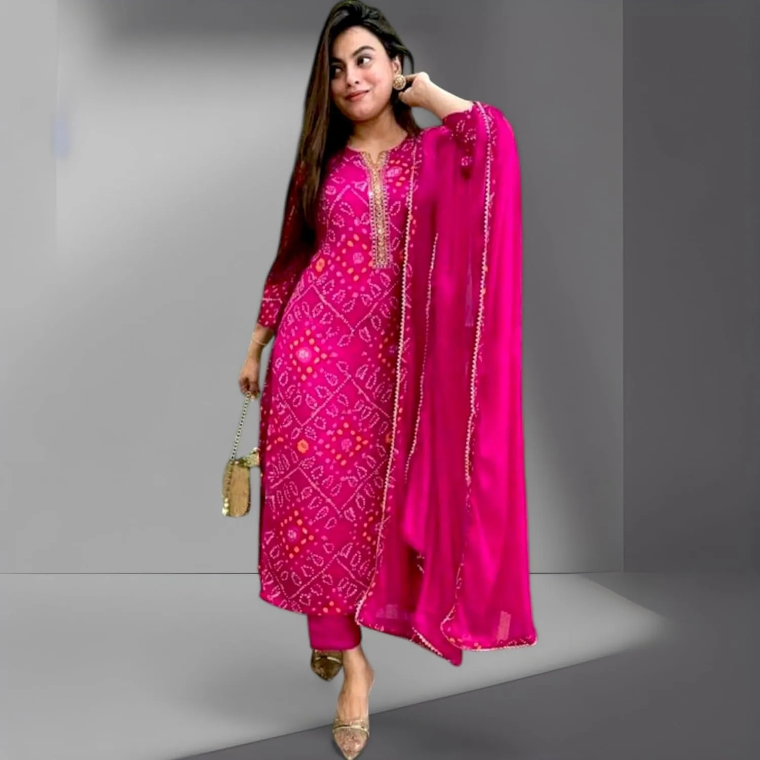 Women's Tunic Dress for Women - Rayon Embroidered Sequence Kurta Set - Indian Straight Kurti with Pant
