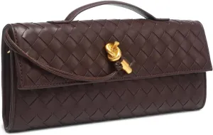 Woven Clutch Purses For Women, Woven Leather Crossbody Bag Purse Rectangle Clutch Bag & Unique Gold Knot Closure