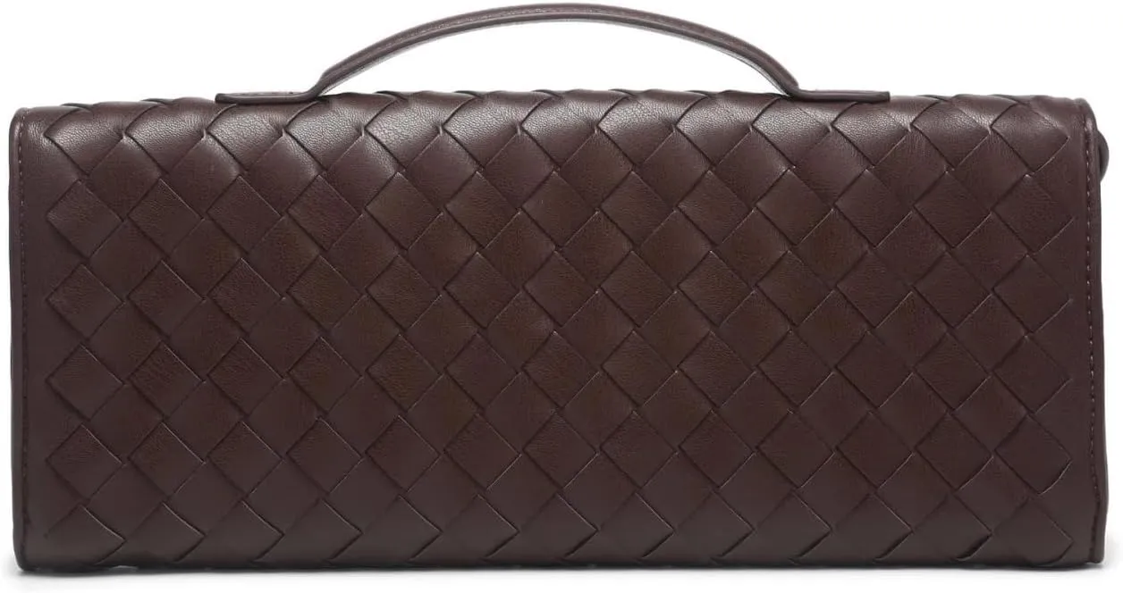 Woven Clutch Purses For Women, Woven Leather Crossbody Bag Purse Rectangle Clutch Bag & Unique Gold Knot Closure