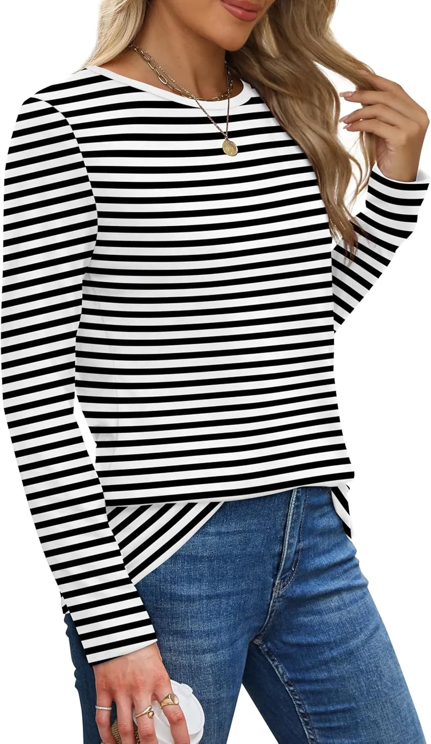XIEERDUO Long Sleeve Shirts for Women Casual Crew Neck Basic Fall Tops Loose Fit Comfy