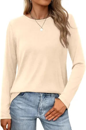 XIEERDUO Long Sleeve Shirts for Women Casual Crew Neck Basic Fall Tops Loose Fit Comfy