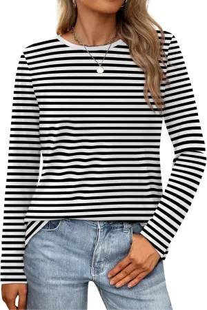 XIEERDUO Long Sleeve Shirts for Women Casual Crew Neck Basic Fall Tops Loose Fit Comfy