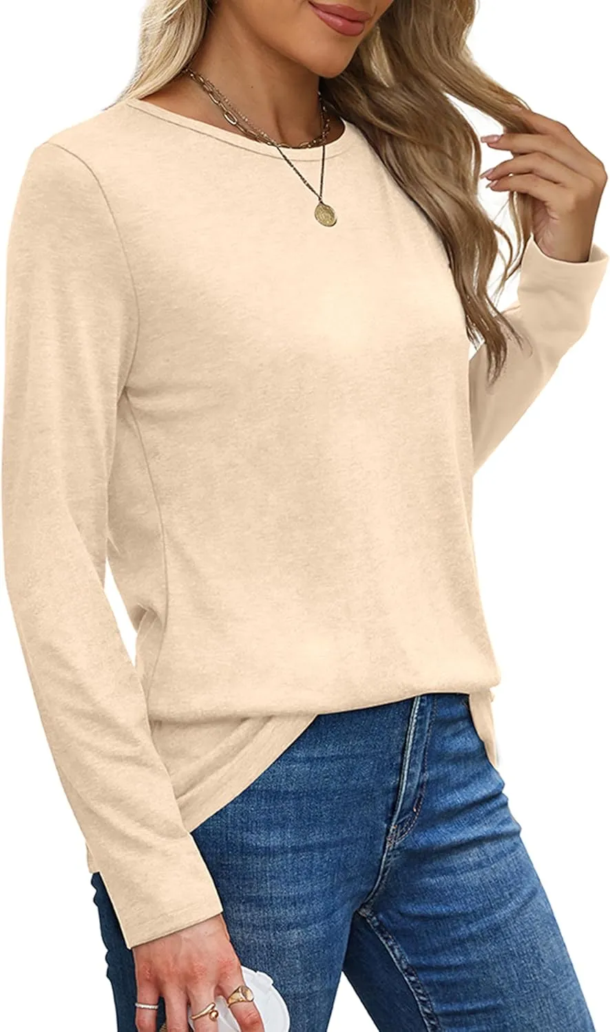 XIEERDUO Long Sleeve Shirts for Women Casual Crew Neck Basic Fall Tops Loose Fit Comfy