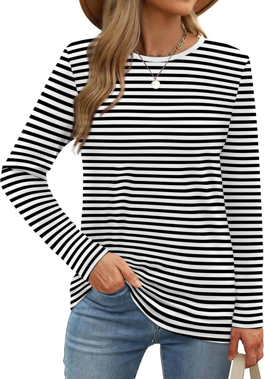 XIEERDUO Long Sleeve Shirts for Women Casual Crew Neck Basic Fall Tops Loose Fit Comfy