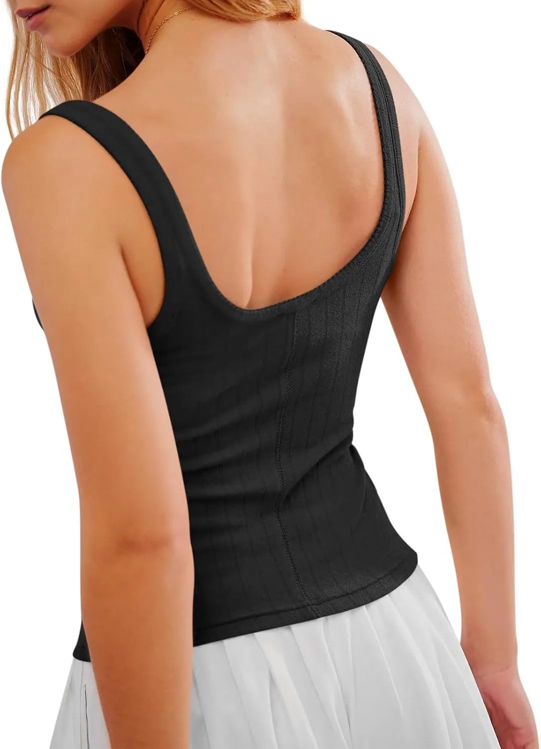Yousify Womens Fitted Tank Tops Cami Trendy Knit Cropped Knitted Vest Button Down Square Neck Ribbed Strappy Henley Shirt