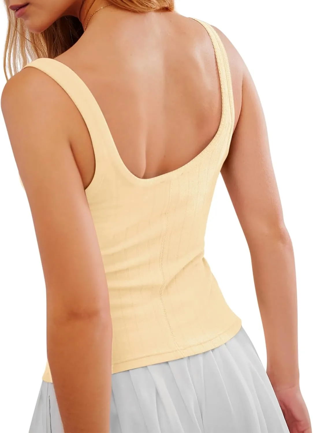 Yousify Womens Fitted Tank Tops Cami Trendy Knit Cropped Knitted Vest Button Down Square Neck Ribbed Strappy Henley Shirt