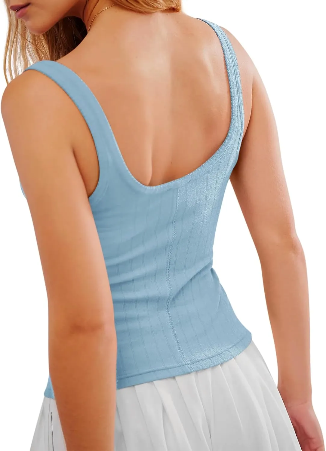 Yousify Womens Fitted Tank Tops Cami Trendy Knit Cropped Knitted Vest Button Down Square Neck Ribbed Strappy Henley Shirt