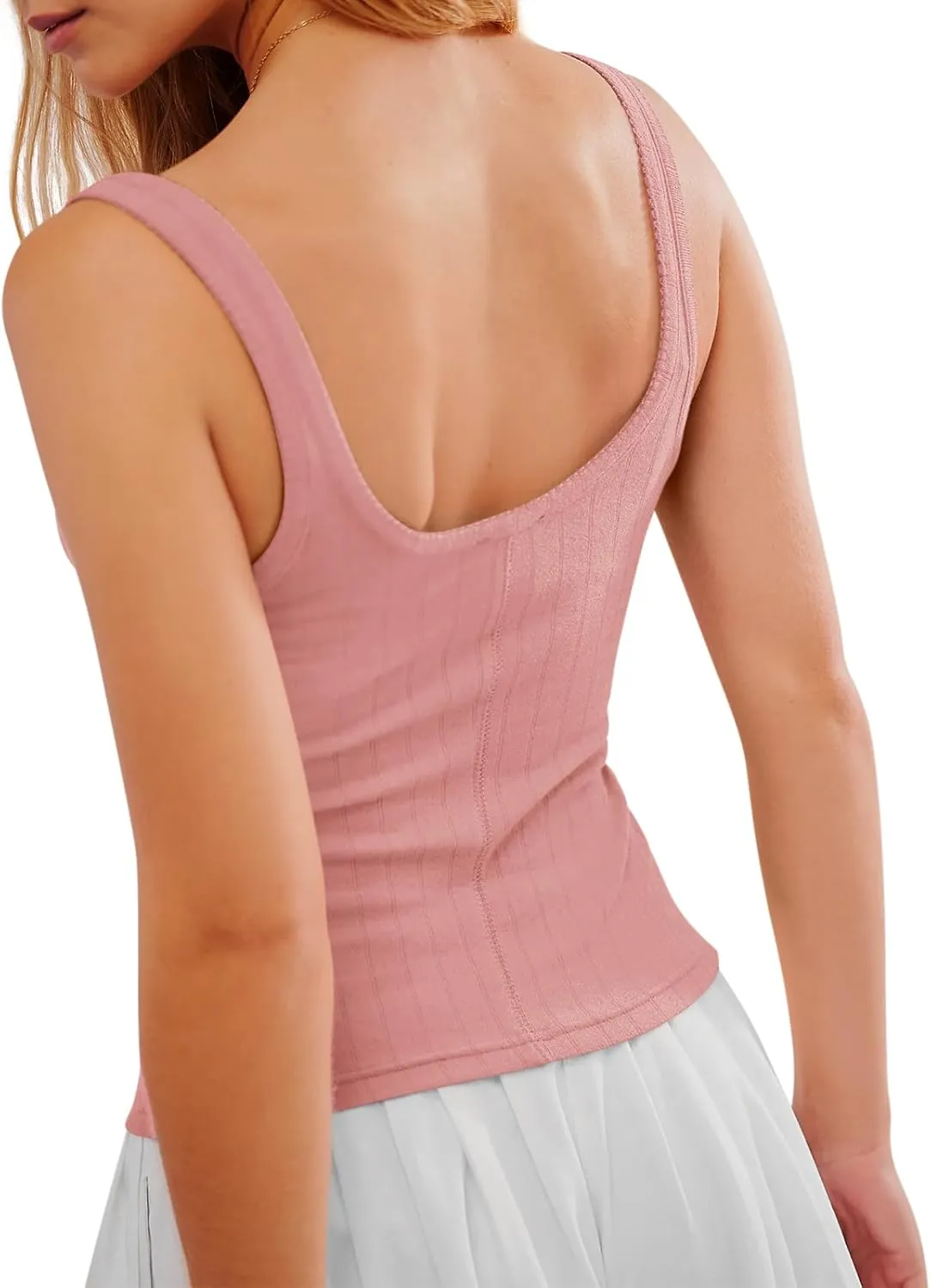 Yousify Womens Fitted Tank Tops Cami Trendy Knit Cropped Knitted Vest Button Down Square Neck Ribbed Strappy Henley Shirt
