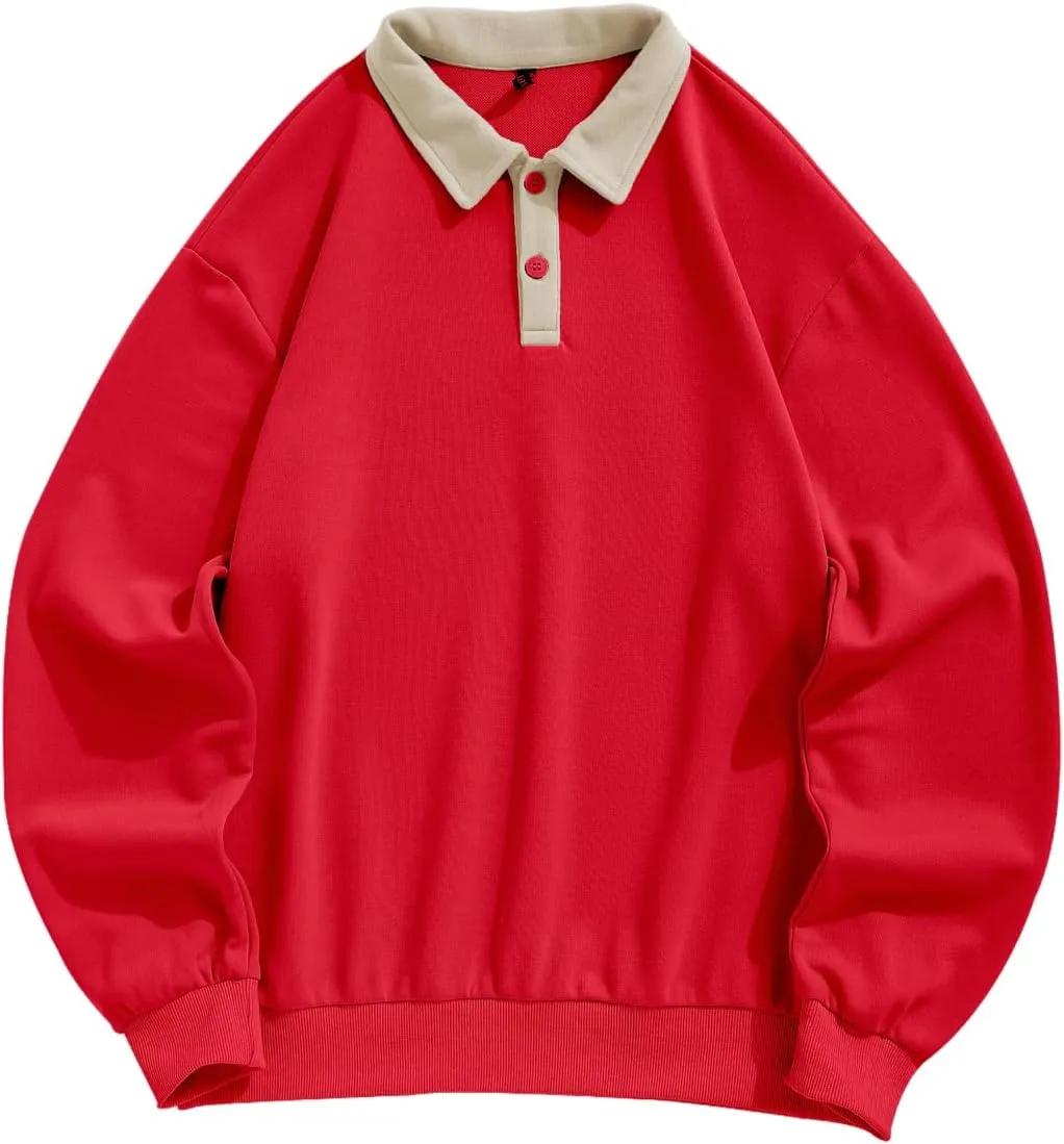 ZAFUL Men's Long Sleeve Color Spliced Polo Collar Sweatshirts Casual Lightweight Pullover Hoodies