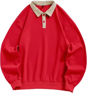 ZAFUL Men's Long Sleeve Color Spliced Polo Collar Sweatshirts Casual Lightweight Pullover Hoodies