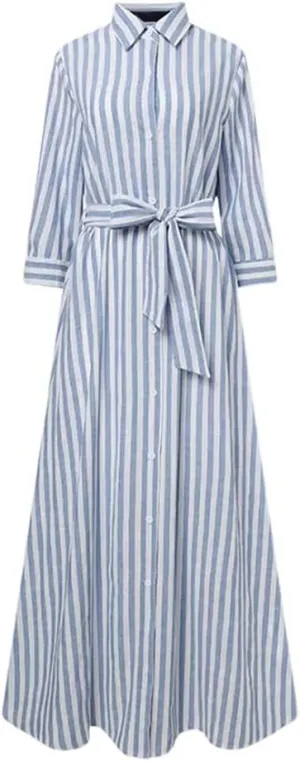 Zcargel Womens Robe Striped High-End Cotton Linen Cardigan Casual Belted Fairy Skirt Design