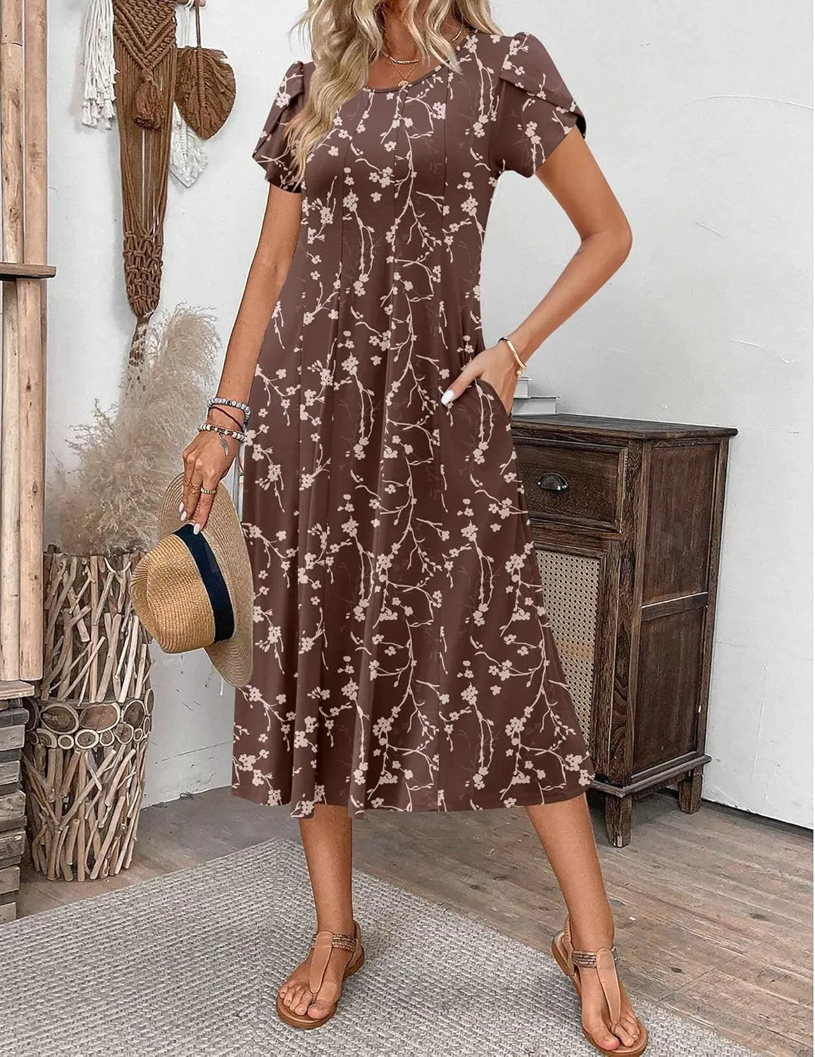 Zeagoo Womens Casual Dresses for Summer Short Sleeve Flare Midi Dress Loose Flowy Beach Sundress