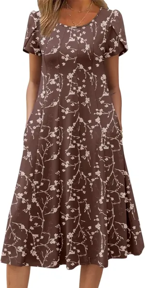 Zeagoo Womens Casual Dresses for Summer Short Sleeve Flare Midi Dress Loose Flowy Beach Sundress