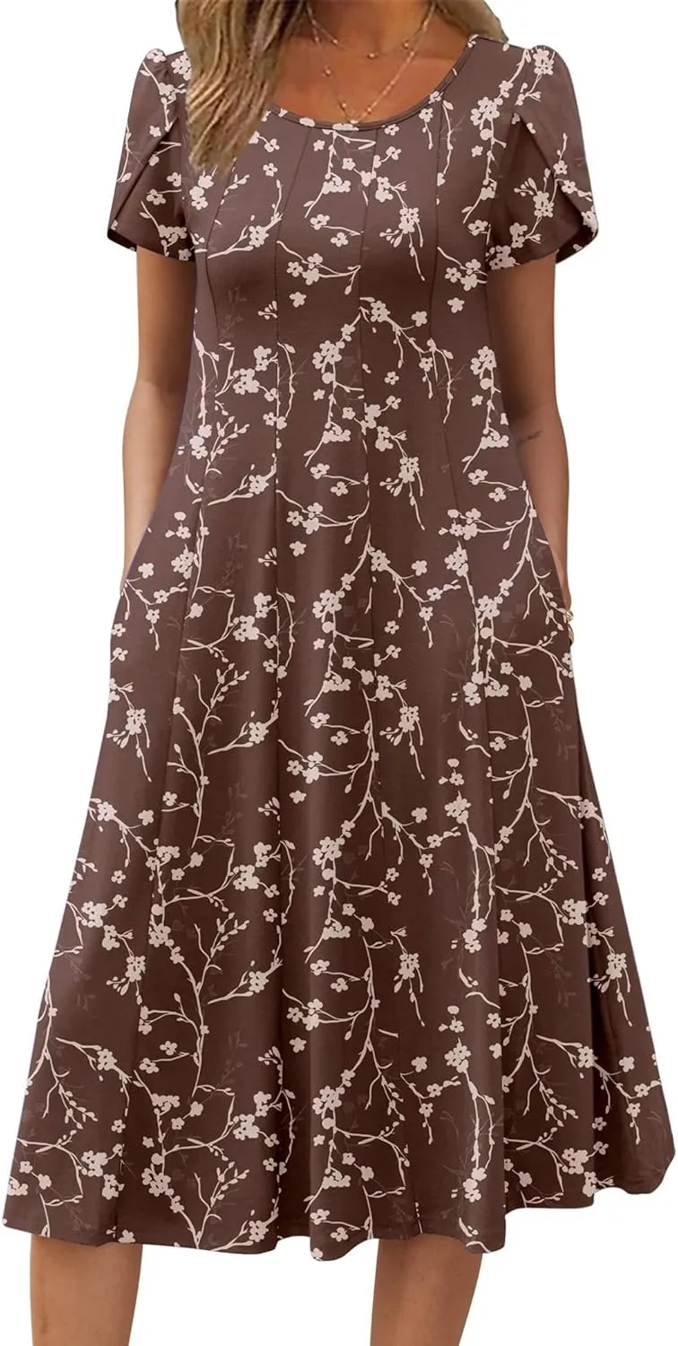 Zeagoo Womens Casual Dresses for Summer Short Sleeve Flare Midi Dress Loose Flowy Beach Sundress