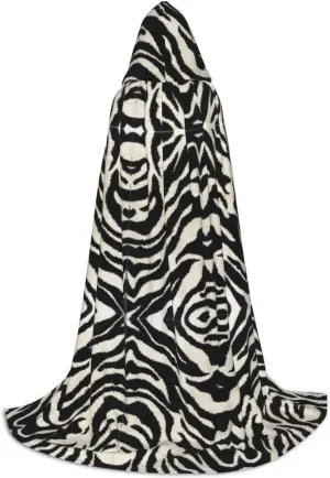 Zebra Animal Print Full-Length Hooded Cloak, Unisex Cloak, Witch Wizard Cape,For Halloween Cosplay Party