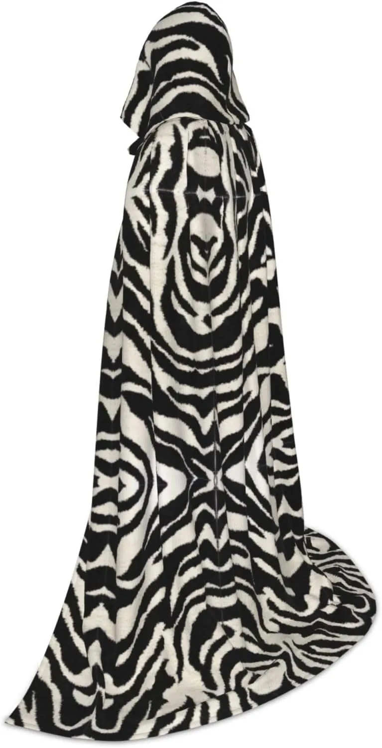 Zebra Animal Print Full-Length Hooded Cloak, Unisex Cloak, Witch Wizard Cape,For Halloween Cosplay Party