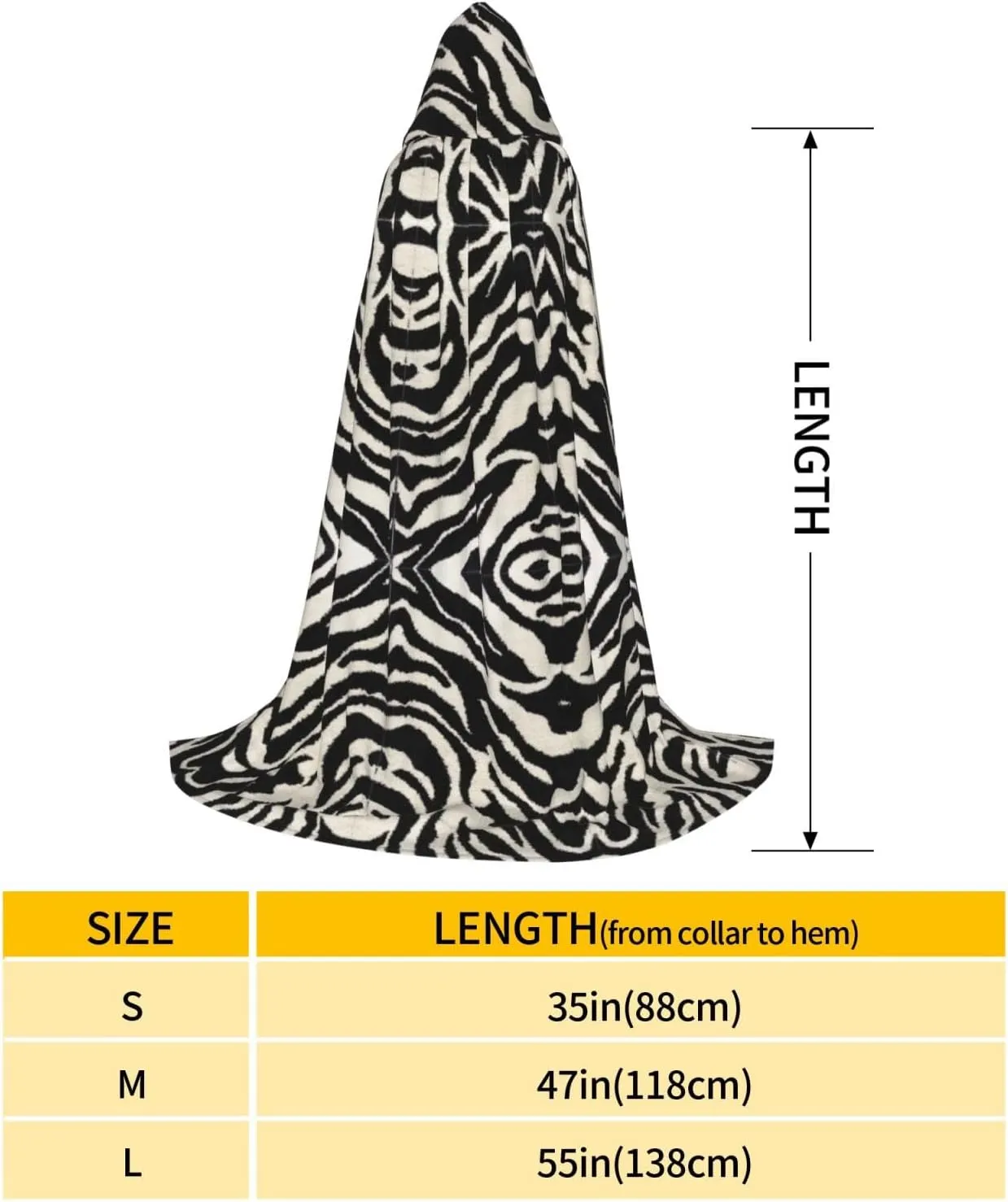 Zebra Animal Print Full-Length Hooded Cloak, Unisex Cloak, Witch Wizard Cape,For Halloween Cosplay Party