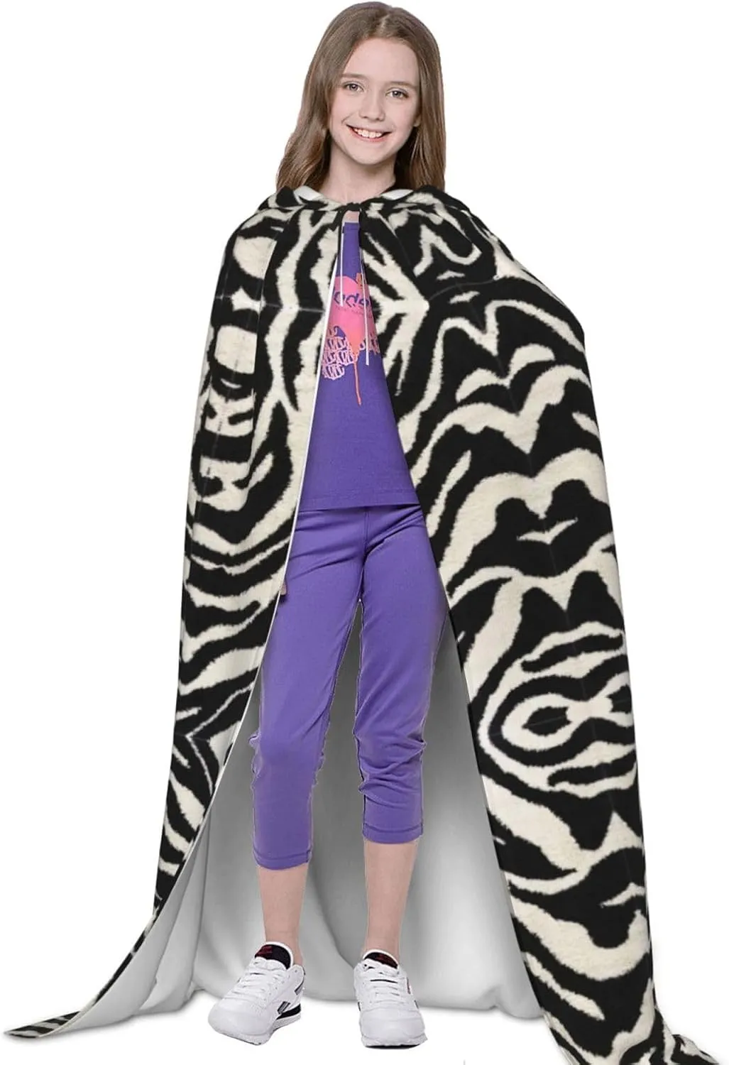 Zebra Animal Print Full-Length Hooded Cloak, Unisex Cloak, Witch Wizard Cape,For Halloween Cosplay Party